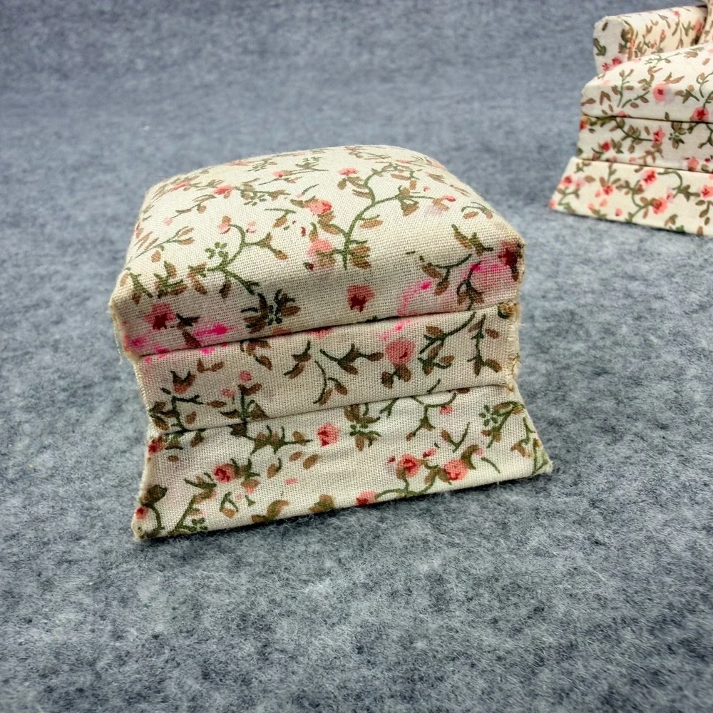 Miniature Dollhouse Floral Living Room Furniture Set Sofa Chairs Ottoman 4 Pc